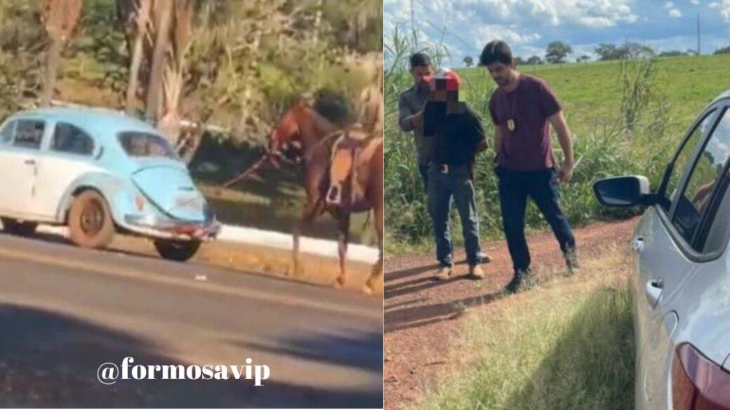 Veja Vídeo de homem arrastando cavalo com cabresto preso ao carro