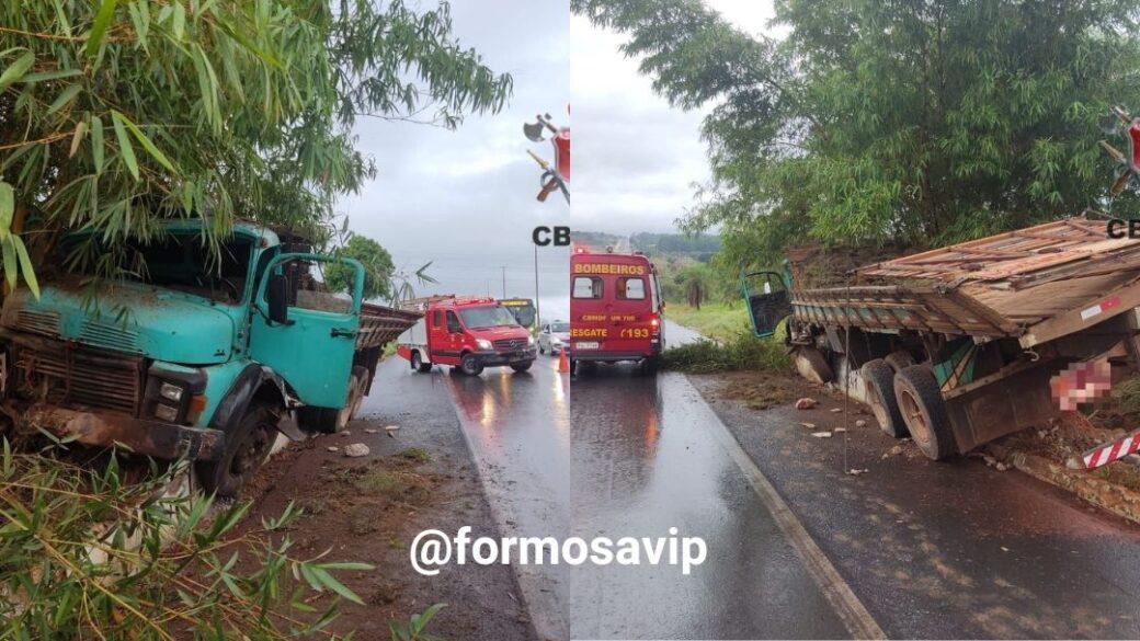 Acidente na BR 020: Motorista perde controle de caminhão próximo ao posto Itiquira sentido Formosa