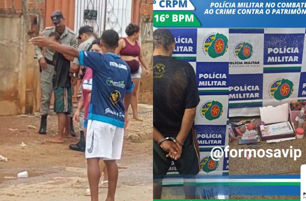 Após ser imobilizado por populares, individuo é preso pela PM no bairro Formosinha