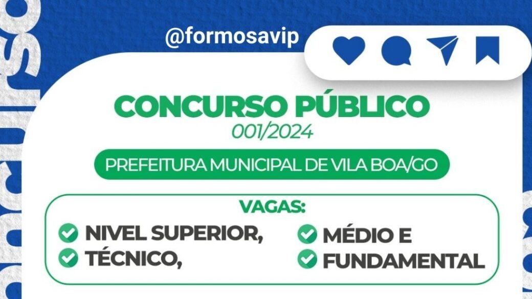 Oportunidade de trabalho em Vila Boa, leia o edital do Concurso com 110 vagas, além de cadastro reserva