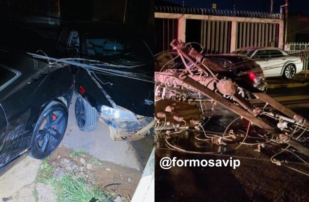 Grave acidente no Bairro Formosinha deixa jovem ferido após carro bater em Camaro e derrubar poste com transformador